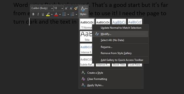 selection color in word 365 for mac
